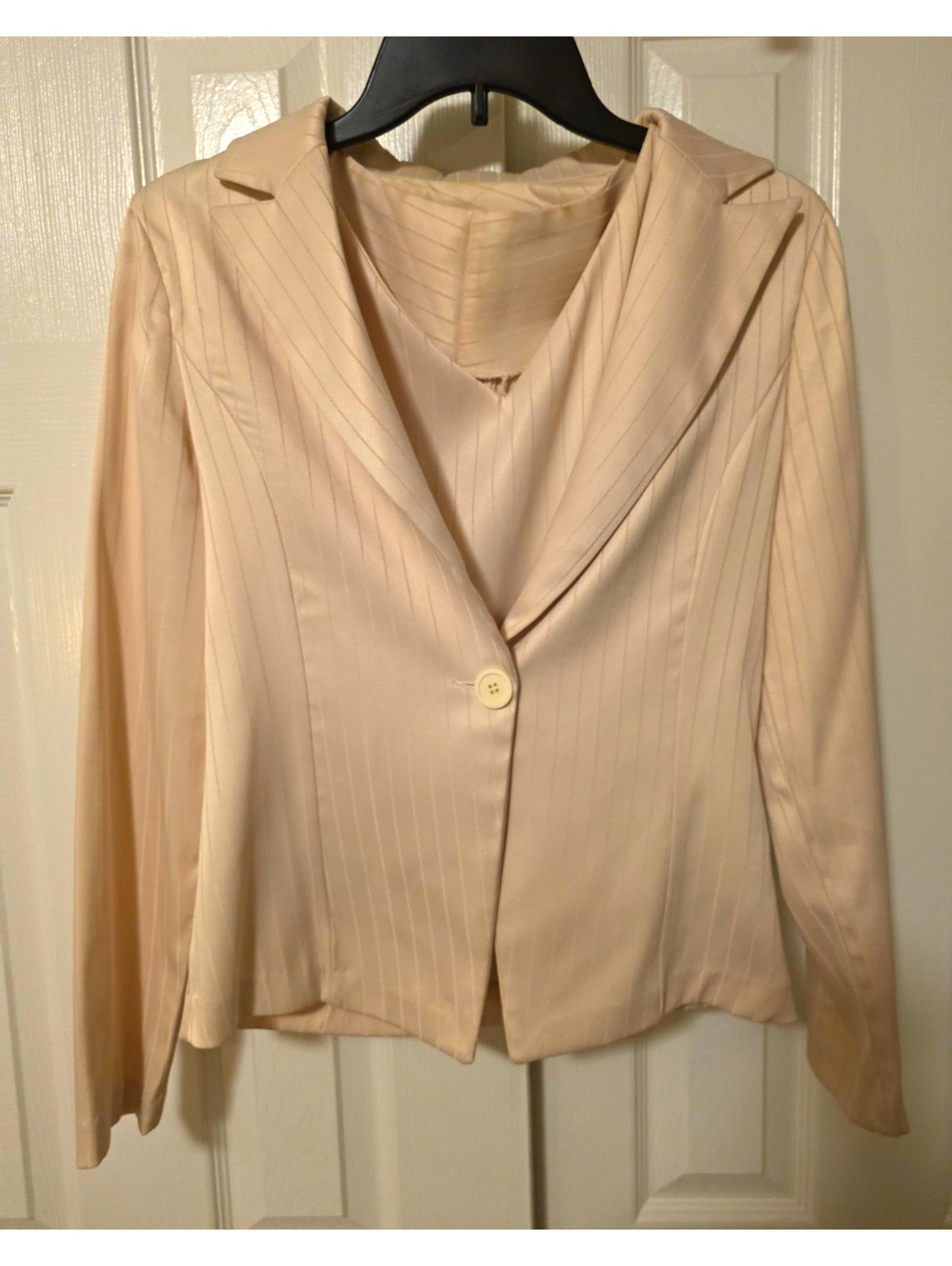 2 PC Sang A Women's Beige Striped Lined Blazer Jacket S Long Sleeve Button/Vest.